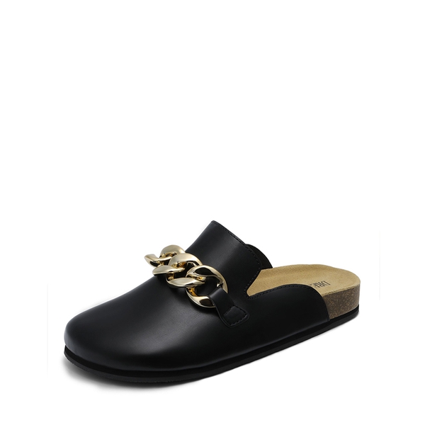 Non-Slip Metal Chain Slippers - BLACK PU -  0